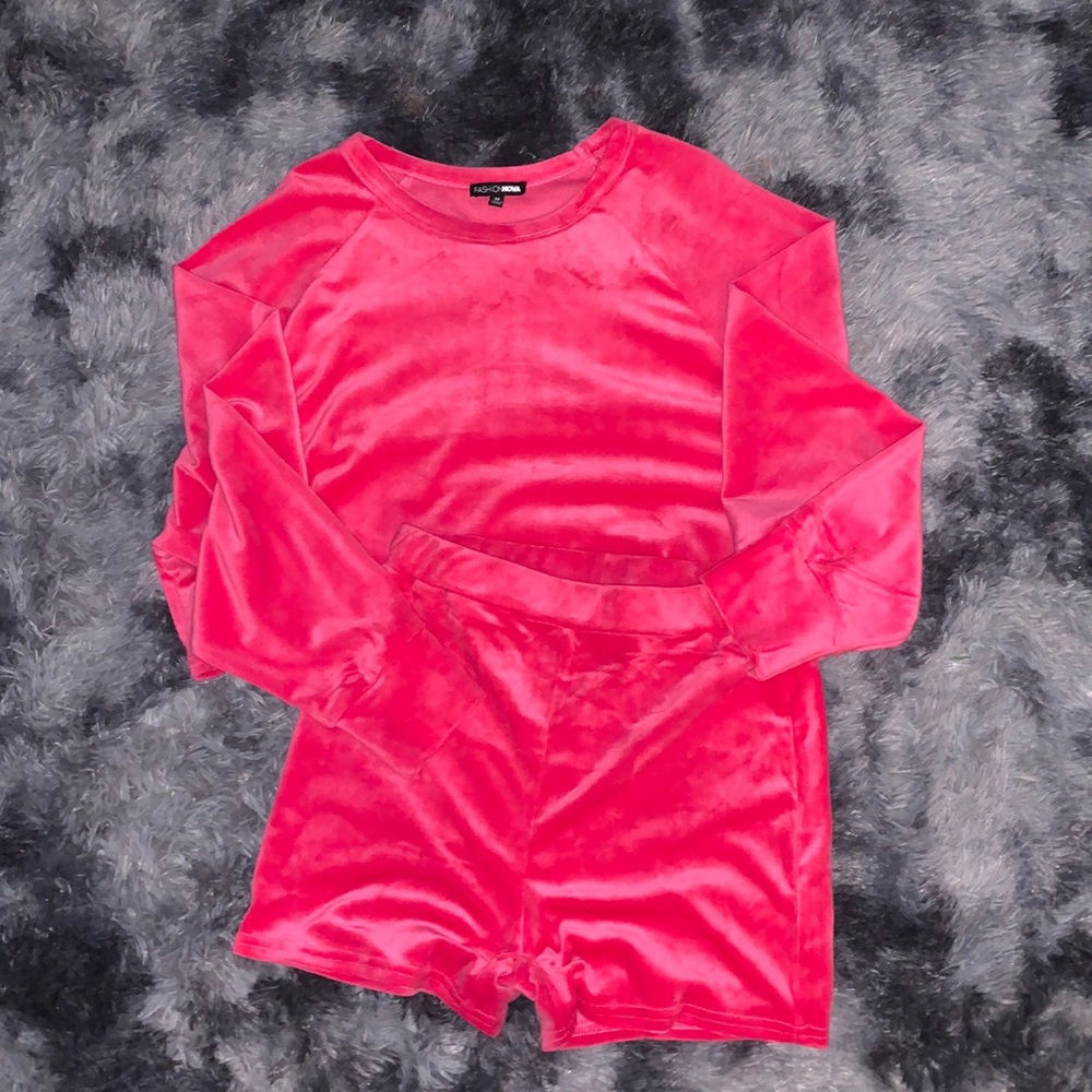 Crop Top Long Sleeve Pink Set